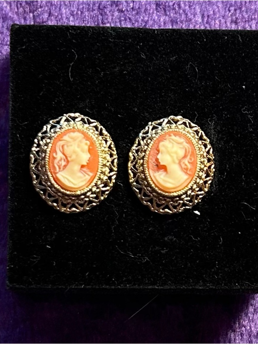 Gold-Plated PinkCameo Stud Earrings - Women Jewelry